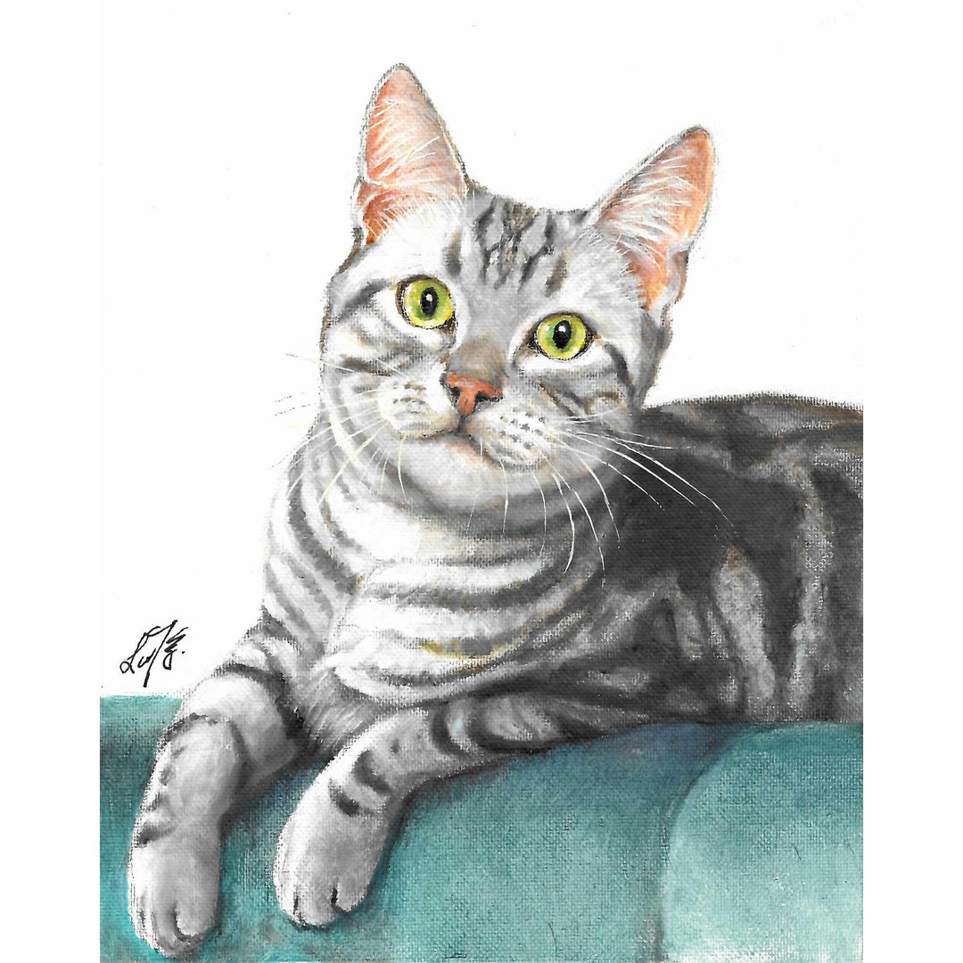Original Oil Portrait Painting AMERICAN SHORTHAIR SILVER Classic Tabby ...