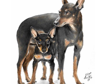 Original Dog Oil Portrait Painting MANCHESTER TERRIER Artist Signed Art Artwork Pet Puppy 8"x10" on Canvas