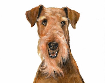 Original Oil Portrait Painting AIREDALE TERRIER Artist Signed Puppy Dog PetArtwork PUPPY