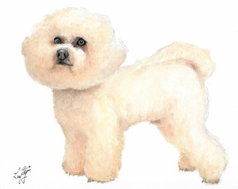 Original Oil Art BICHON FRISE Portrait Painting White DOG Artist Signed Artwork Puppy