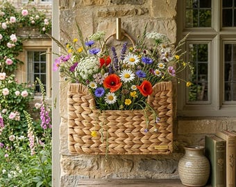 Boho Rattan Wandkorb, gewebter Zeitschriftenhalter, hängender Aufbewahrungsorganisator, rustikale Wanddekoration, natürliches Stroh-Heimlagerregal