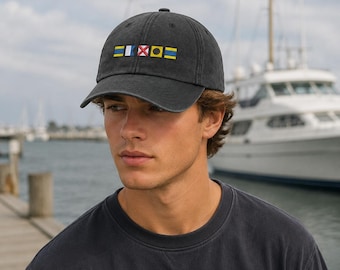 Personalised Nautical Flag Embroidered Hat, Custom Semaphore Baseball Cap, Maritime Sailing Captain Gift Cap, Custom Flag Dad Cap, Dad Hat