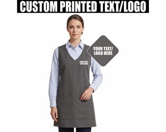 Personalised Ladies Wrap Around Printed Tunic Apron, Custom Beauty Spa Nail Massage Salon Uniform, Custom Text Hairdresser Workwear Tabard