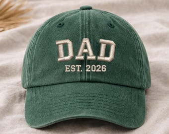 Personalised Dad Hat, Embroidered EST Year Custom Father Baseball Cap, New Dad Gift, Fathers Day Present, Vintage Dad Cap, Custom Text Hat