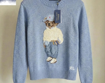 Auténtico jersey azul cielo Polo Bear Ralph Lauren – Jersey de punto clásico de lujo