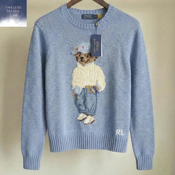 Authentic Polo Bear Ralph Lauren Sky Blue Sweater – Classic Luxury Knit Pullover