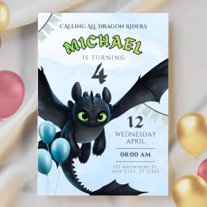 Editable Dragon Birthday Invitation, Fantasy Rider Party Template (Digital Download)