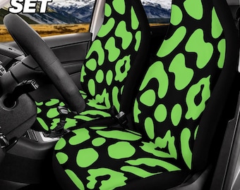 Neon Green Leopard Car Seat Covers Full Set Animal Print Front Rear Universal Fit