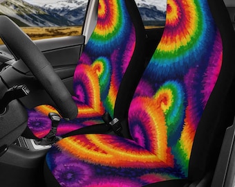 Psychedelic Car Seat Covers Full Set Rainbow Swirl Pattern Front Rear Universal Fit