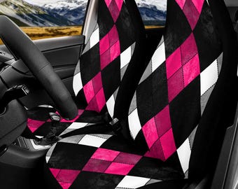 Pink Argyle Car Seat Covers Full Set Diamond Pattern Front Rear Universal Fit Interior
