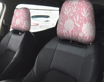 William Morris Pink Floral Car Headrest Covers, Soft Polyester Spandex Set