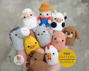 PATTERN PDF - Ensemble de marionnettes à doigt en crochet de la ferme