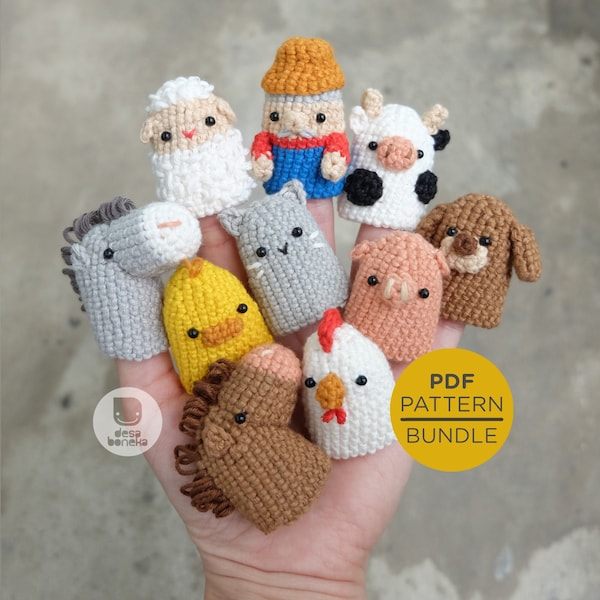 PATTERN PDF - Ensemble de marionnettes à doigt en crochet de la ferme