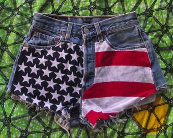 American Flag High Waisted Star Studded Vintage Levi Denim Shorts