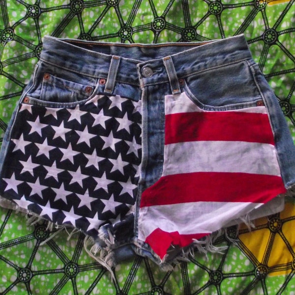 American Flag High Waisted Star Studded vintage Levi Denim Shorts