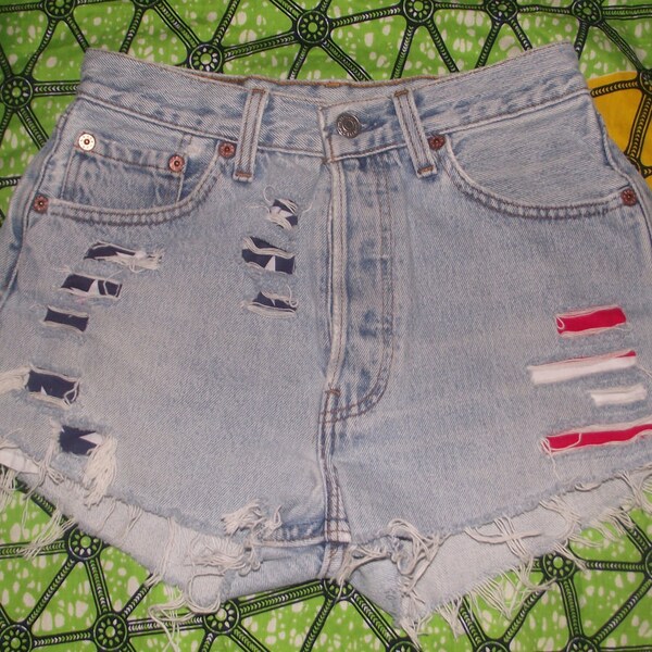 28" American Flag Strip High Waisted Vintage Levi Denim Shorts