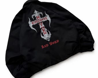 Gothic Y2K Zip Up Jacket, Devil Cross Streetwear Hoodie, Oversized Grunge Punk Coat