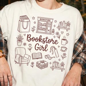 Bookstore Girl BookTok Reader Shirt Cozy Book Lover Gift Bookish Doodle Sticker Tote Mug DTF Transfer Sublimation PNG Digital Download