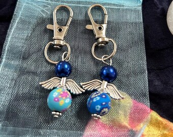 Angel keyring or bag charm clip, Reiki blessed (2 blue handmade charms)