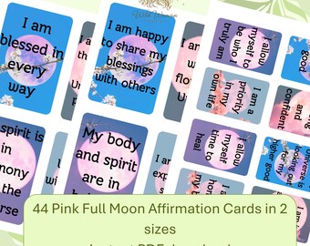 44 Pink Full Moon Affirmation Cards PDF Printable Download