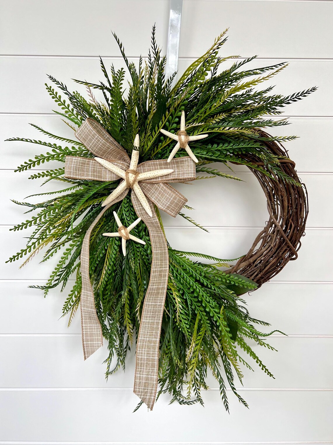Coastal Farmhouse Wreath With Starfish, Beach Front Door Decor ...