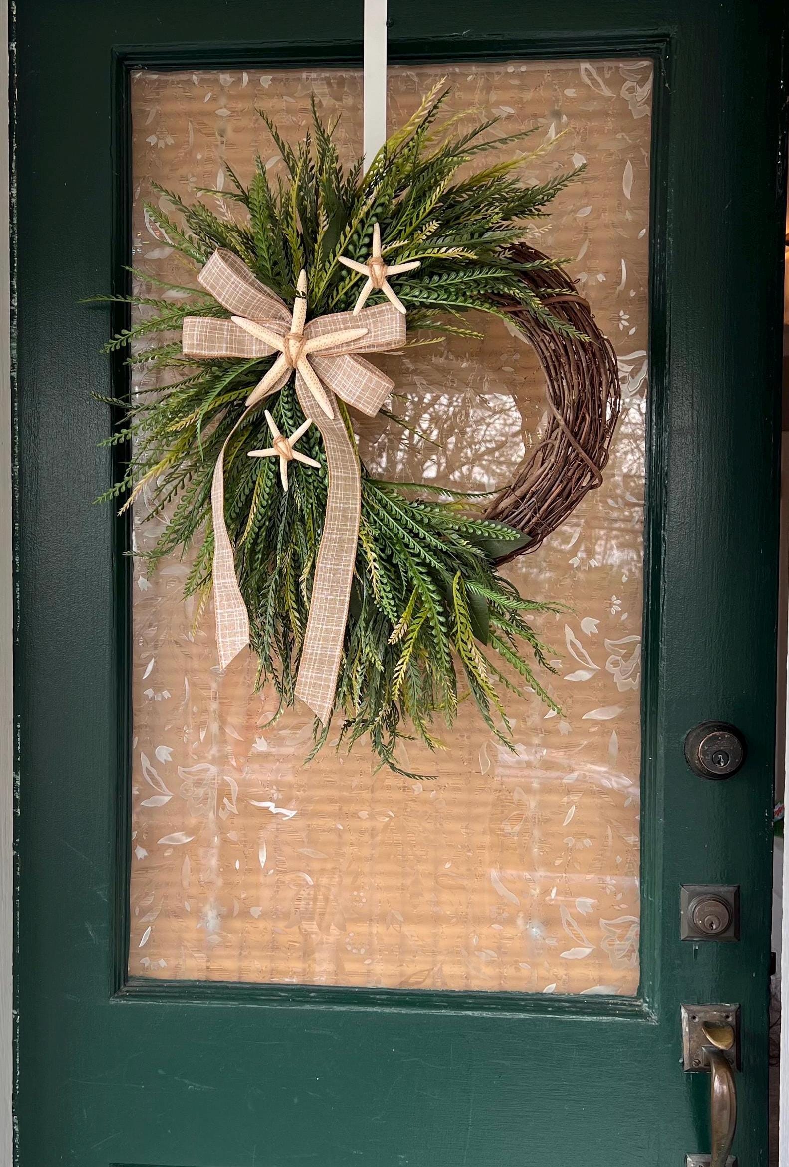 Coastal Farmhouse Wreath With Starfish, Beach Front Door Decor ...