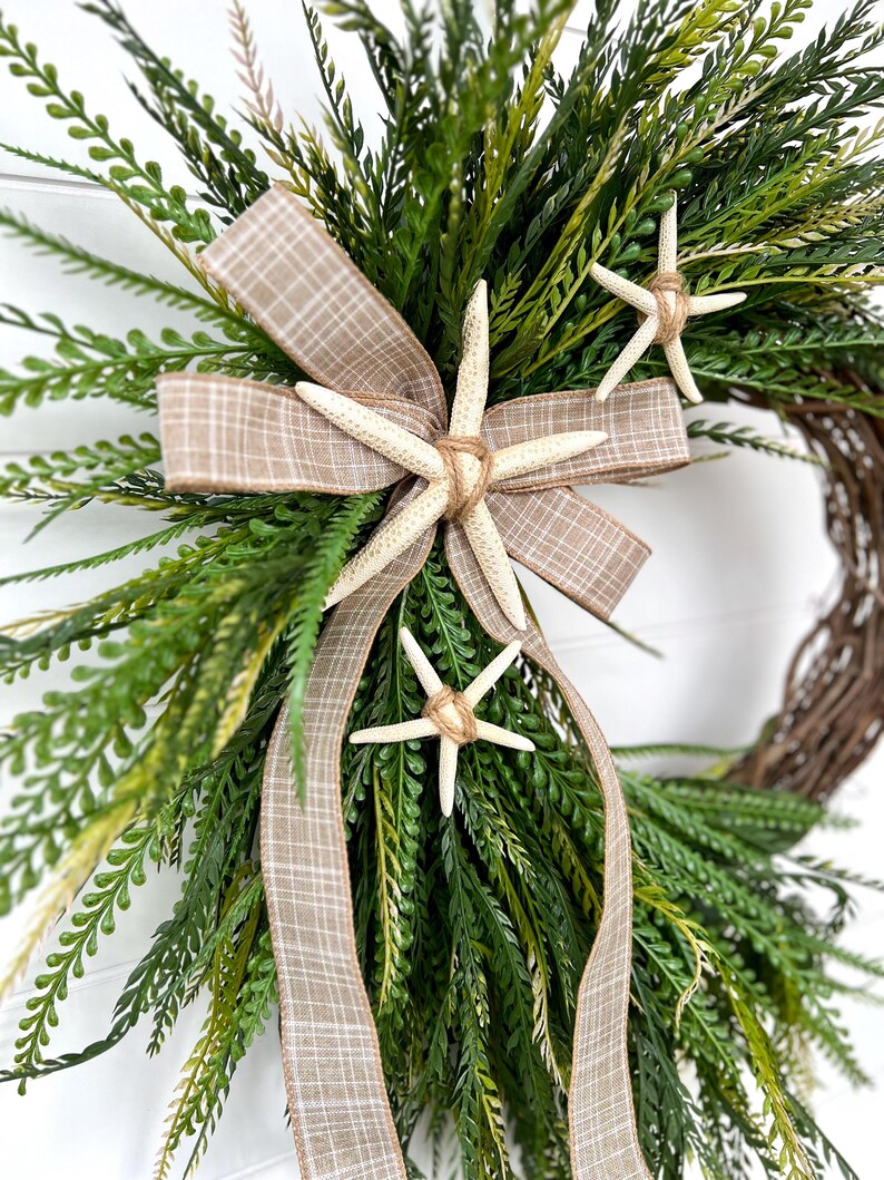 Coastal Farmhouse Wreath With Starfish, Beach Front Door Decor ...