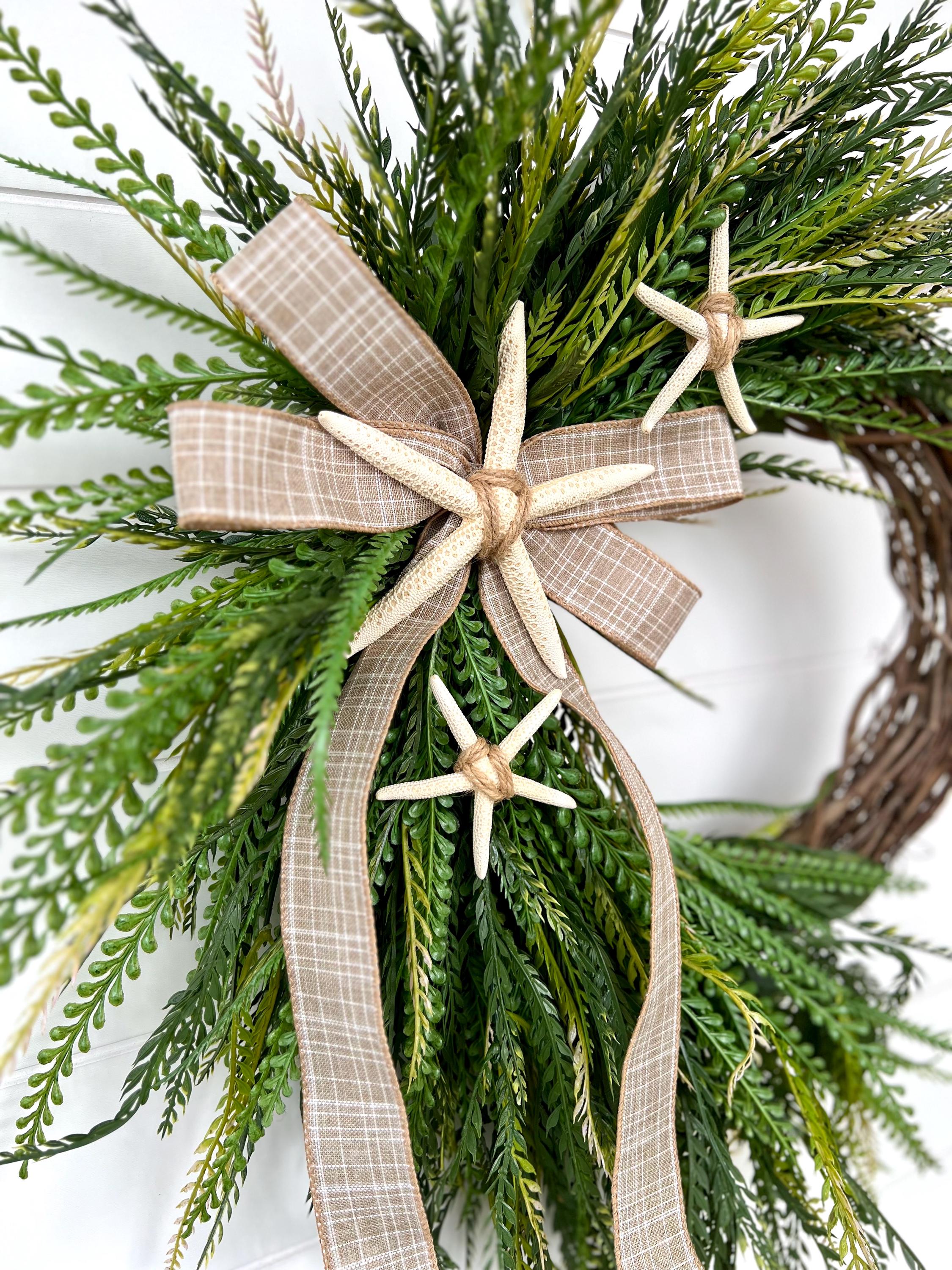 Coastal Farmhouse Wreath With Starfish, Beach Front Door Decor ...