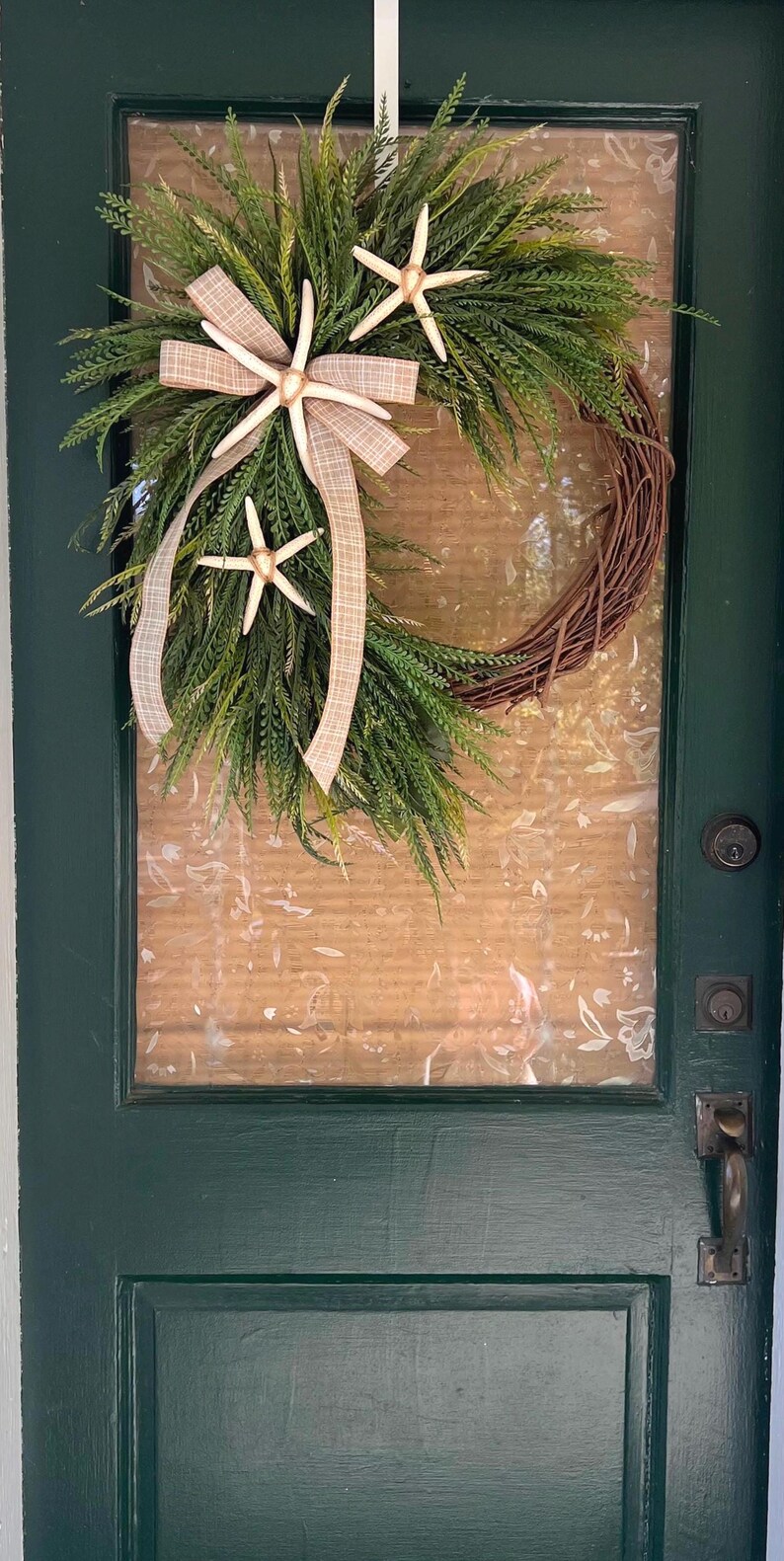 Coastal Farmhouse Wreath With Starfish, Beach Front Door Decor ...