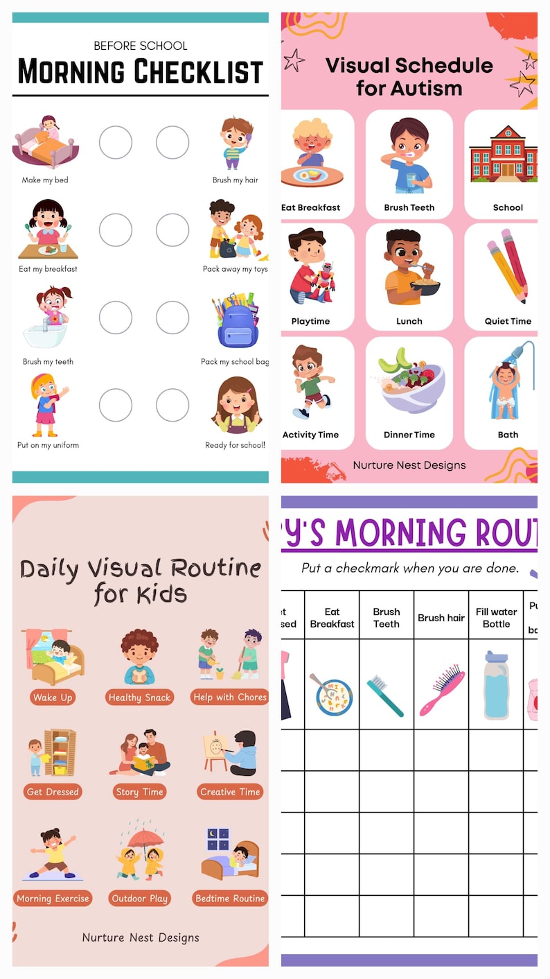 Autism Morning Routine Chart Bundle Printable – Visual Schedule for ...