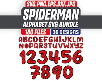 Spider Font SVG ,Digital Download ,Alphabet Letters and Numbers,  Hero Alphabet PNG, Spider TTF , layered Bundle Files