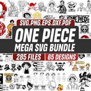 Paquete de archivos SVG de One Piece, Luffy Anime, Megapaquete de diseños de aventuras piratas de anime • Personajes estilo manga, imágenes prediseñadas para sublimación, descarga instantánea
