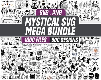 Mystical SVG Bundle: Witchy, Celestial, Tarot Designs, boho svg, celestial svg for cricut, cricut designs, silhouette, Instant Download