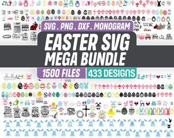 Easter SVG Bundle 1500+ Files, Easter Bunny PNG DXF Monogram Cricut Cut Files, Easter Egg Clipart Instant Download