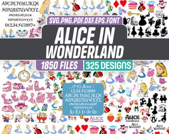 Alice in Wonderland SVG Bundle 1850 Files, Alice PNG DXF Layered Cricut Silhouette Cut Files, Sublimation Clipart Instant Download