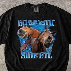 Rolig hästtröja, bombastisk sidoöga meme-t-shirt | Fånig hästansiktsgrafik, trendig meme-tröja, Y2k-humor, komfortfärger, hästälskare