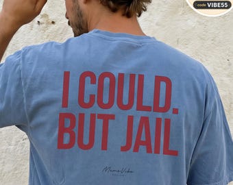 I Could But Jail, Comfort Colors, Funny Saying Shirt, Introvert Humor, Office Party Shirt, Adult Humor, Funny Sarcastic Shirt, Snarky Shirt