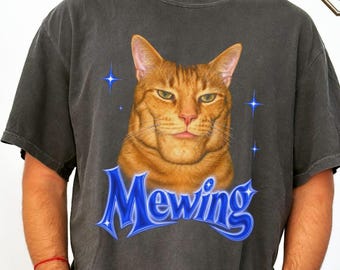 T-shirt avec un mème de chat drôle, Miaulement, Mème Chad, Y2K, T-shirt chat rigolo, T-shirt mème viral, Couleurs confortables, T-shirt « Cerveau italien », T-shirt cadeau humoristique