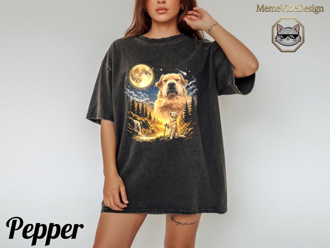 Golden Retriever Moonlit T-shirt, Comfort Colors Funny 90s Retro Dog ...