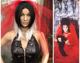 halloween party veil 3 tier red halloween costume idea lydia deetz halloween costume veil bachelorette veil long length halloween night