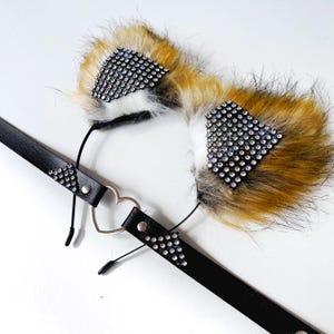 Orejas de gato y collar de Rudy con diamantes de imitación Orejas de gatito para mujer Collar de juego para mascotas Orejas de juego para mascotas Gatito Disfraz de gato adulto Diadema con orejas de gato Sesión de fotos