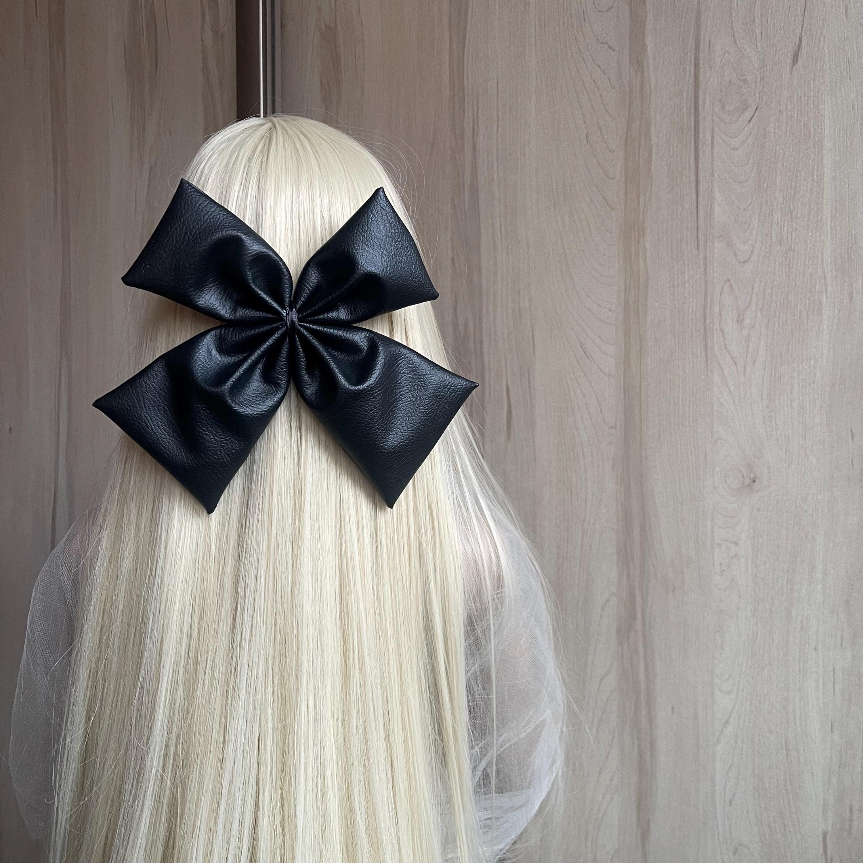 Black Leather Bow Hair Clip Hair Bow Cute Hair Clip Bow Hair