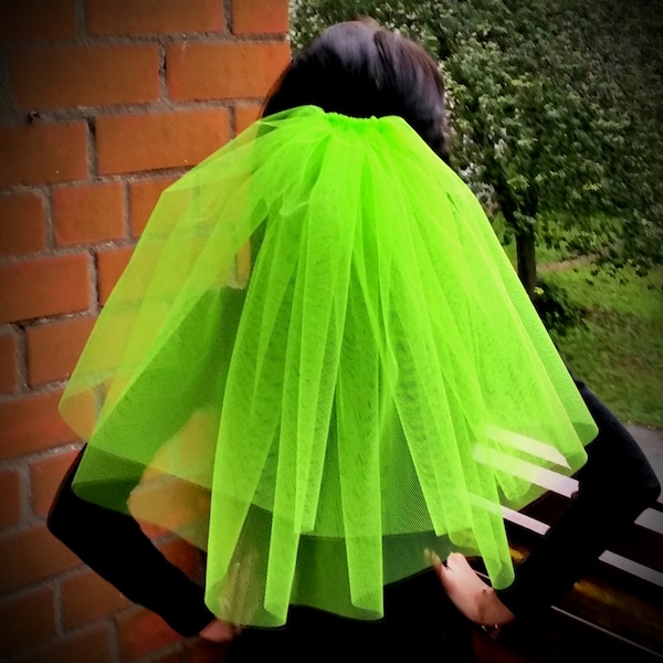 Neon Green Veil Bachelorette party Veil Bright 2-tier neon green middle length. Bride to be Bachelorette veil, wedding veil, hens party veil