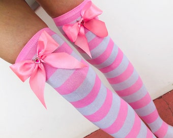 Pink girl stockings. Romantic pink stockings with bow. Adult game lingerie. Princess lingerie Beautiful lingerie Kitty Lolita