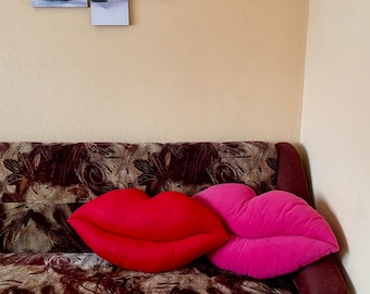 Big Lips Pillow. Pillow in shape of lips. Red pink pillow. Stylish pillow. Kiss pillow. Decorative pillow. Gift for girlfriend/ girl. Home