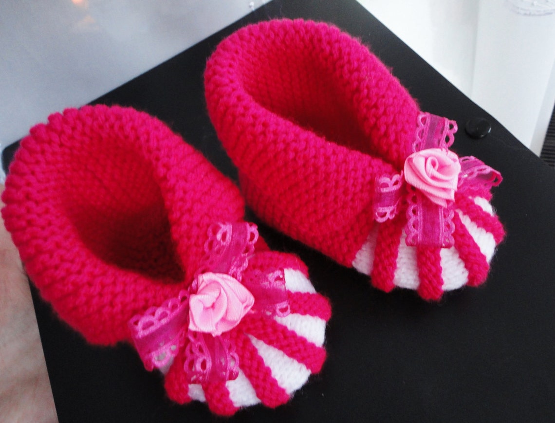 Hand knit baby girl boots bright pink color 6 to 12 month Etsy