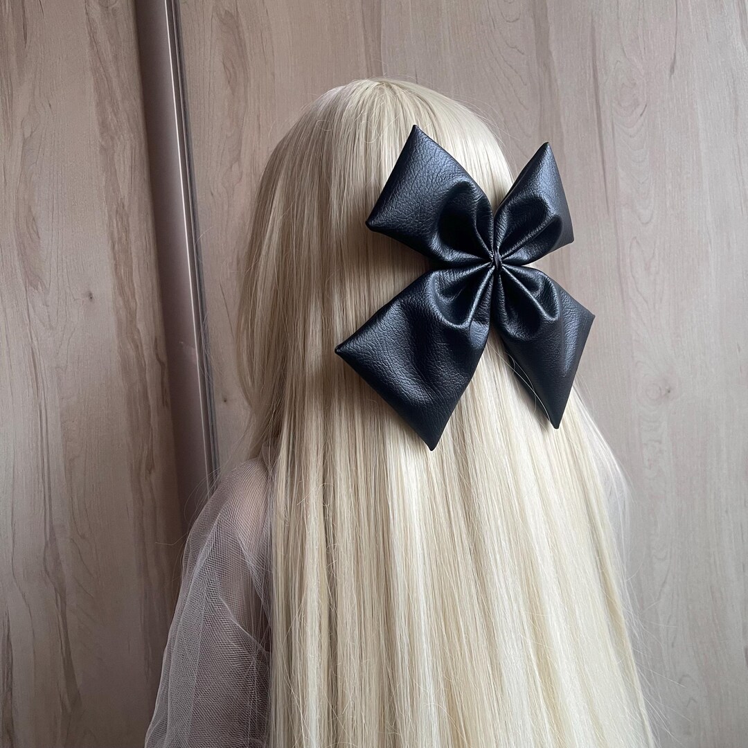 Black Leather Bow Hair Clip Hair Bow Cute Hair Clip Bow Hair