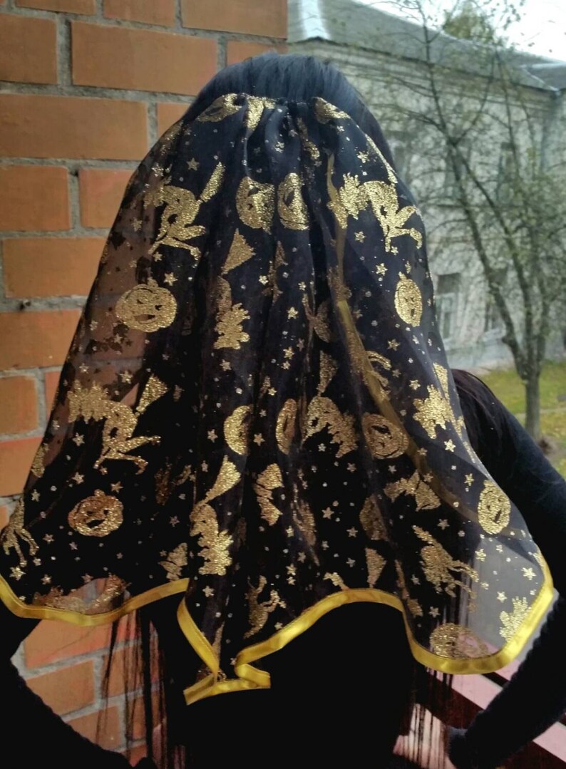 Halloween party Veil black with gold decoration halloween Etsy