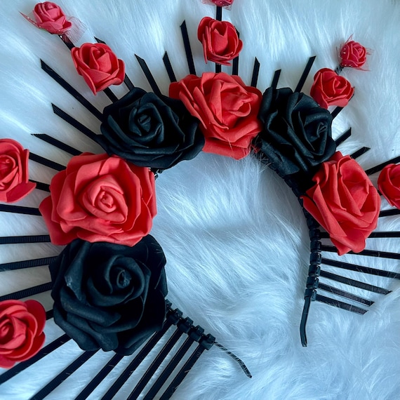 Fascia Per Capelli Vintage Con Corona Di Rose Rosse, Elastica, Taglia Unica, Per Feste E Cosplay