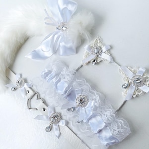 White Bridal Cat tail with ears, collar. White cat ears with collar Kawaii cat Anime girl Kitten set for adult Pet play Cat woman costume